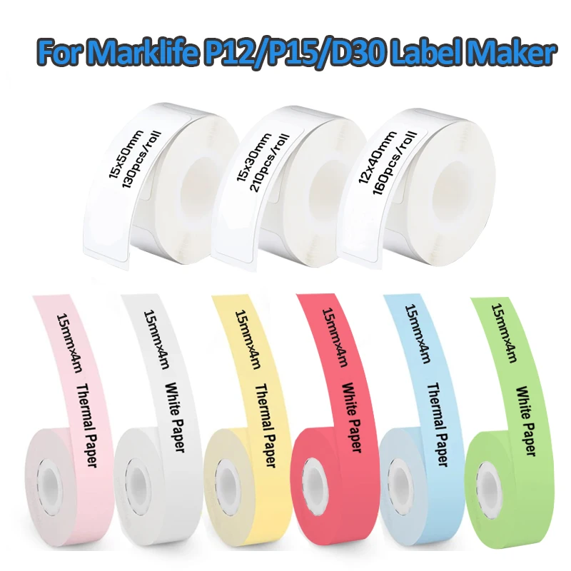 P12 15mm Continuous Label Printer Sticker Waterproof Self-adhesive Thermal Label Tape for P15 Marklife P15 P11 L12 PRT M11