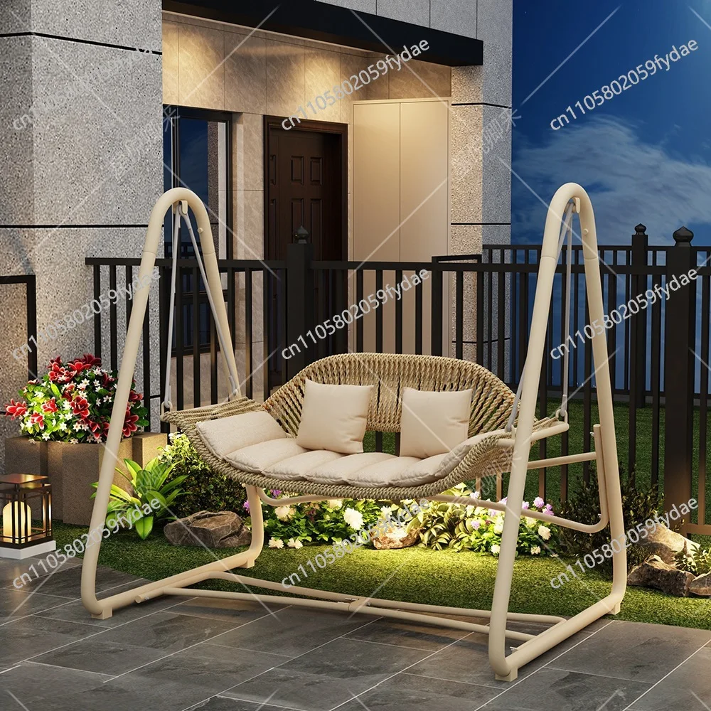 Thickened rattan wrought iron villa courtyard balcony double outdoor hanging basket swing chair leisure rocking chair
