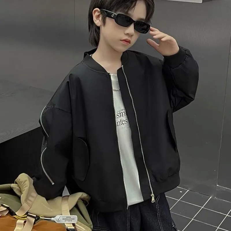 

2025 New Boys Autumn Jacket Baseball Jacket for 8-14 Years Kids Premium Polyester Denim Motorcycle Coat with Zipper Closure