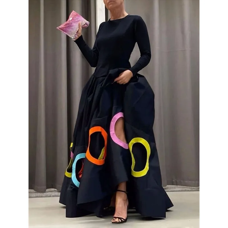 Modigirl Autumn Winter Women's Wedding Party Prom Everning Dresses 2024 Hollow Long Sleeves Female Black Maxi Dresses Clothing