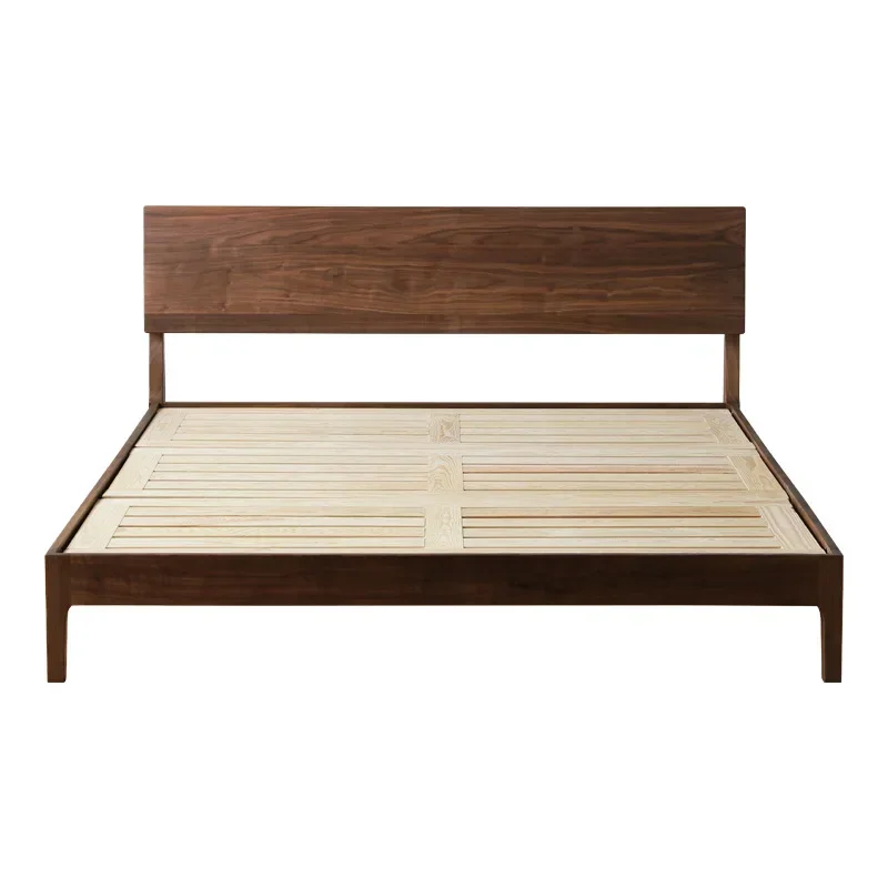 

North American black walnut Japanese-style double bed Nordic small apartment wedding bed All solid wood light luxury minimalist