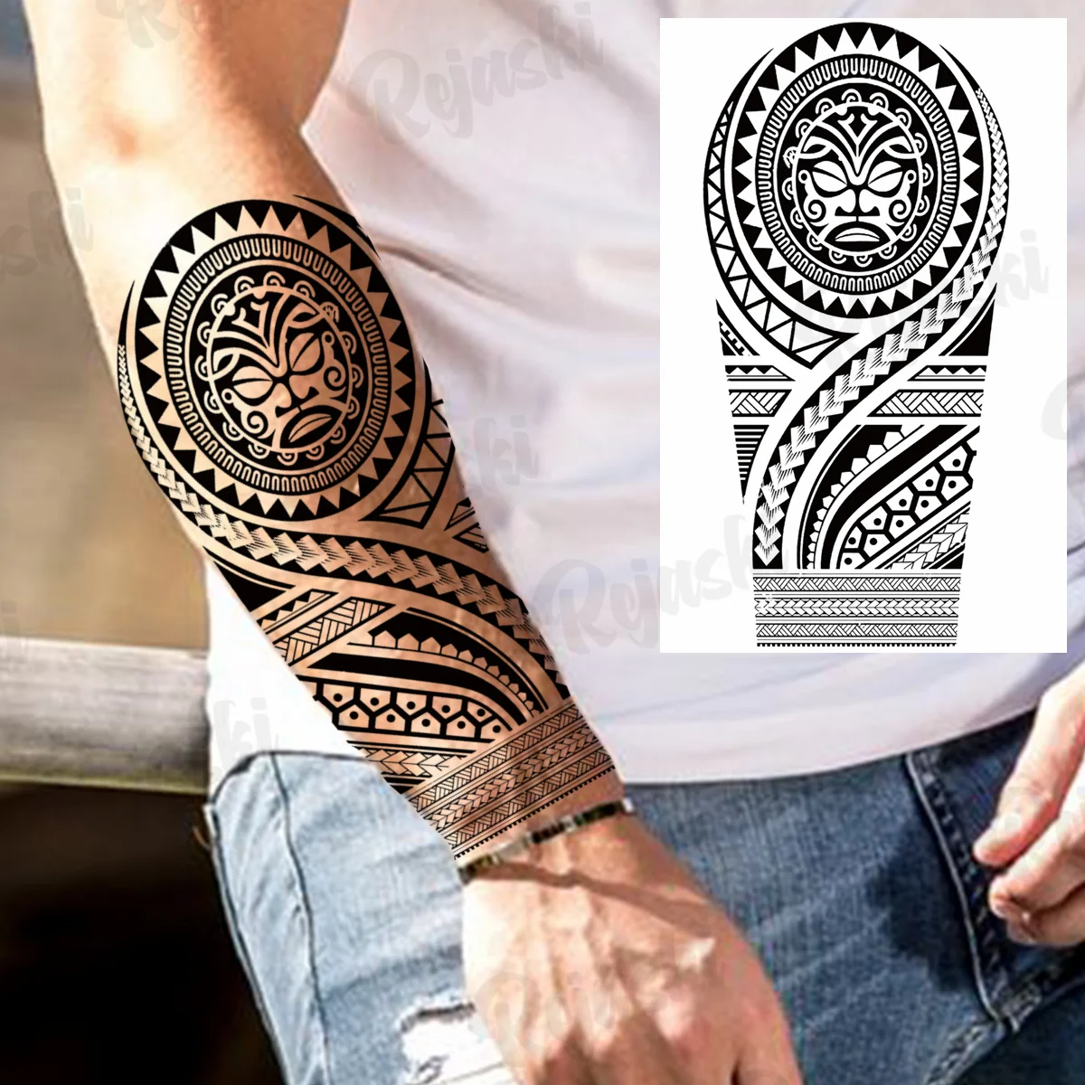 Large Totem Temporary Tattoos For Men Adults Realistic Maori Thorns Tribal Fake Tattoo Stickers Arm Body Waterproof Tatoos DIY