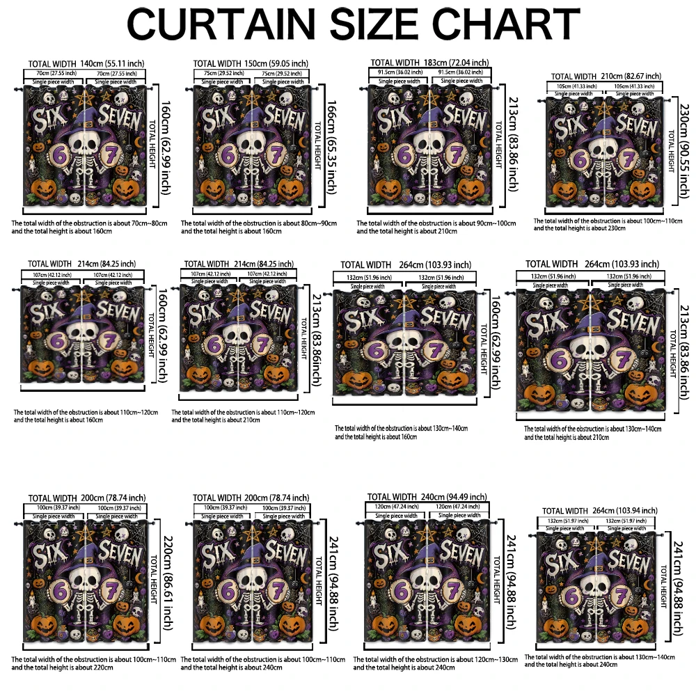 67 Skeleton Halloween Pumpkin 2 Panels 90g Polyester Curtains Funny Skull Trick or Treat Drapes Spooky Home Decor