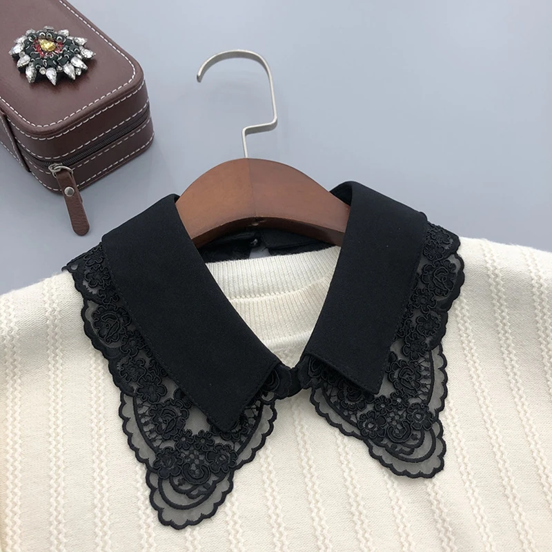 Double Layer Floral Hollow Sweater Decorative Collar Removable Embroidery Lapel Fake Collar Shawl Neckline