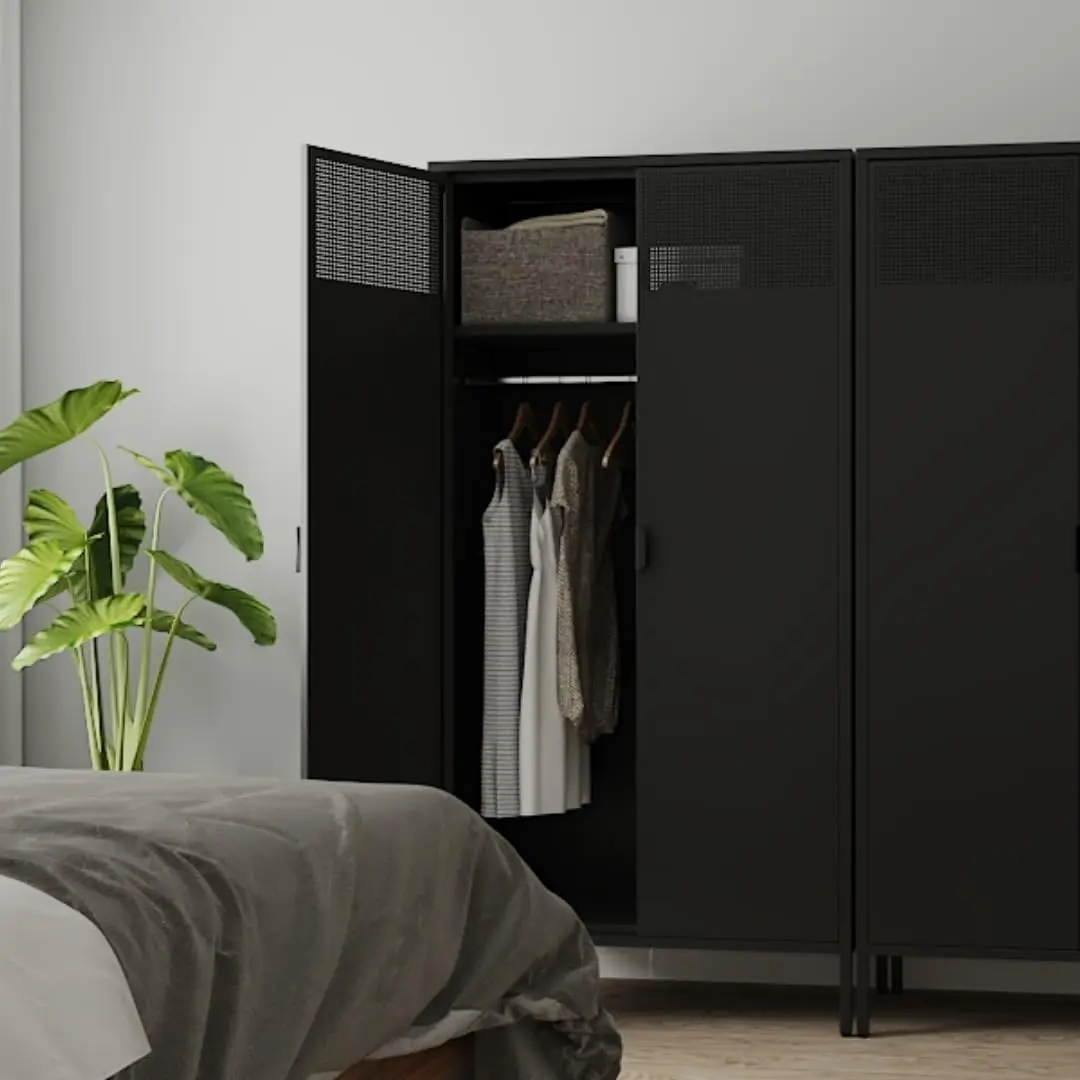 

71 Inches Black Metal Wardrobe Cabinet with Hanging Rod, Metal Armoire Wardrobe Closet with Doors for Bedroom, Office.