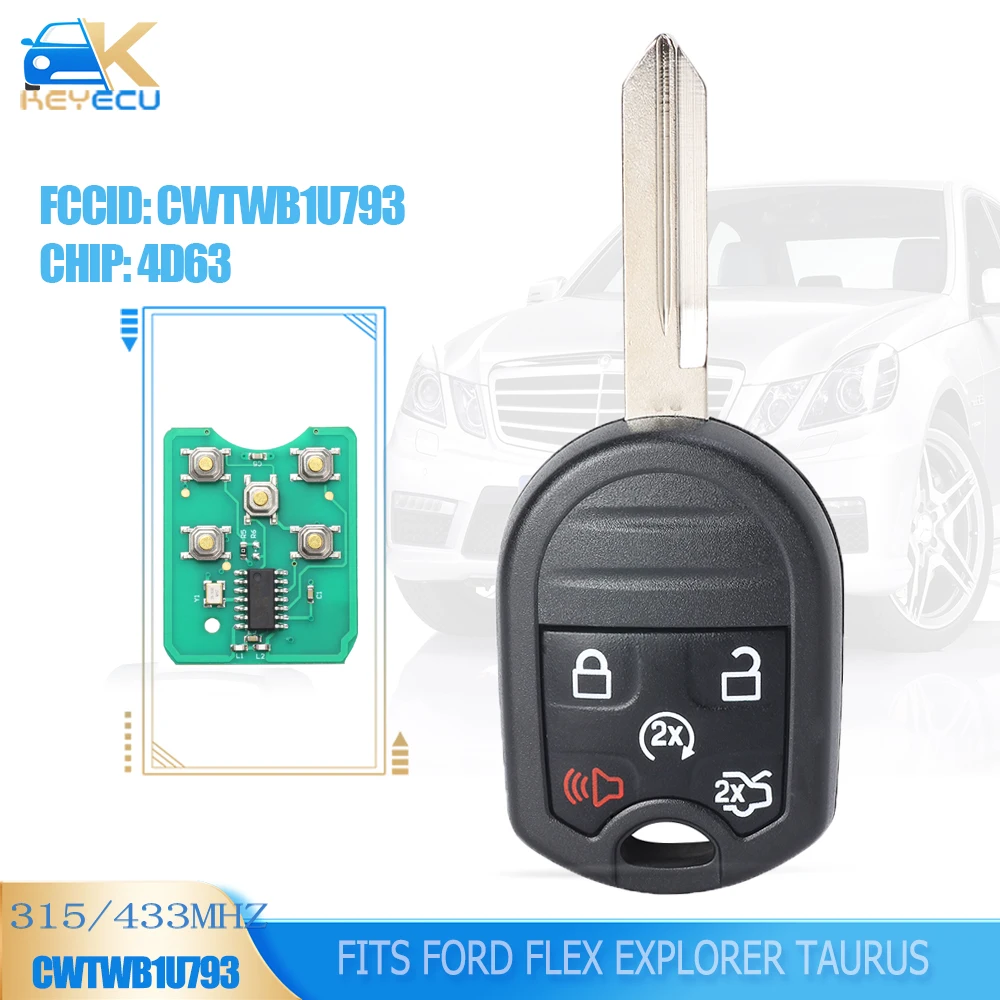 KEYECU CWTWB1U793 Remote Car Key 5 Button Fob 315MHz/433MHz 4D63 Chip for 2012 2013 2014 2015 20162017 Ford Flex Explorer Taurus