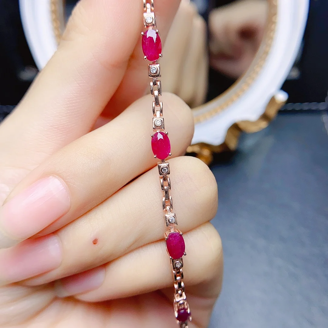 FS 4*6mm Natural Ruby Bracelet S925 Sterling Silver With Certificate Fine Fashion Charm Weddings Jewelry for Women MeiBaPJ