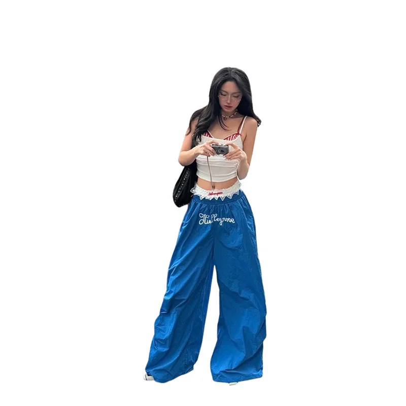

2024 Summer Fashion Trendy Street Hot Girl Printed Loose And Versatile High Waist Straight Tube Casual Sports Pants