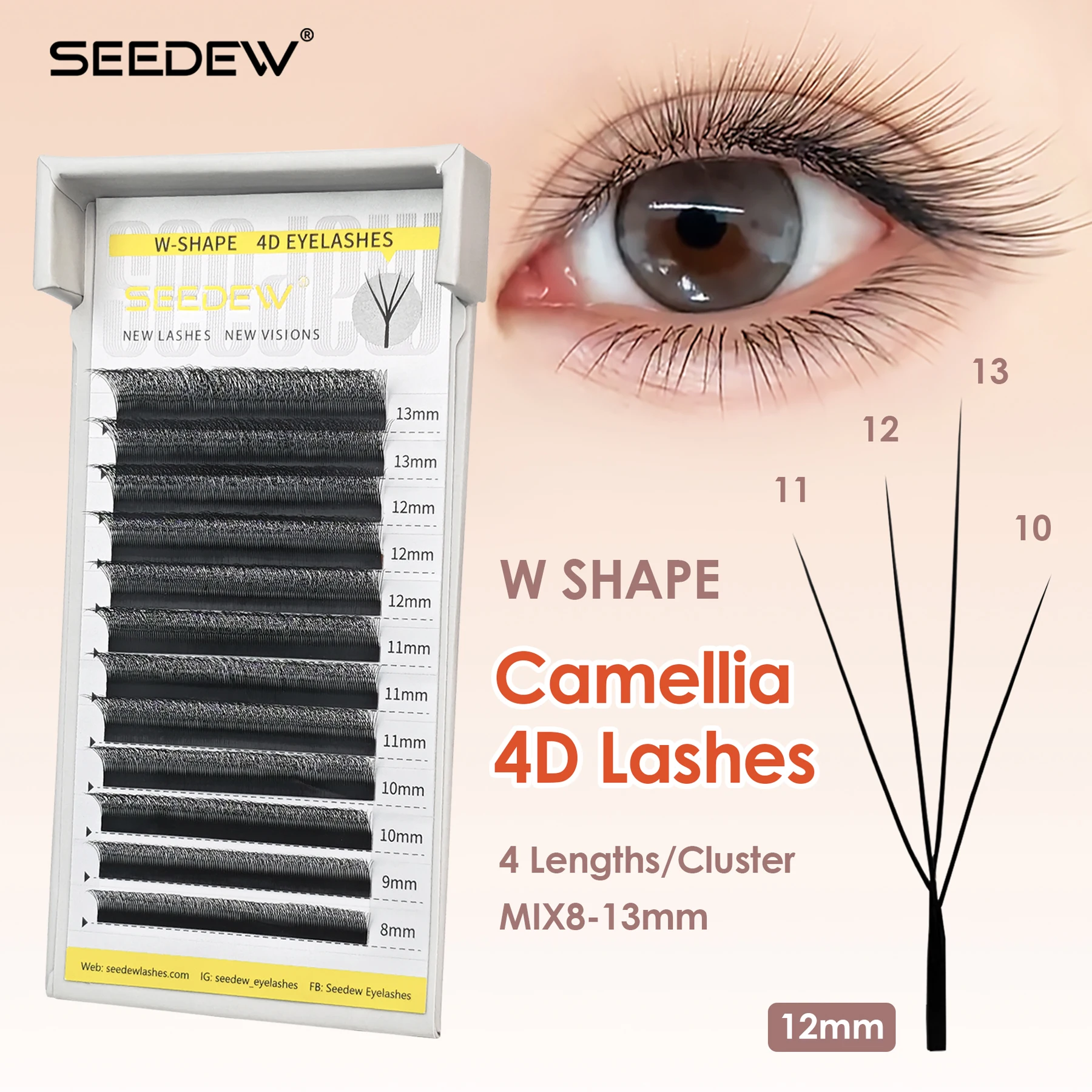 SEEDEW 4D W-Shape Camellia Vorgefertigte Volumen-Wimpernverlängerungen MIX 8-13mm W Lash Weiche Volumen-Wimpern für Salon-Wimpern-Stylisten – Detail 1
