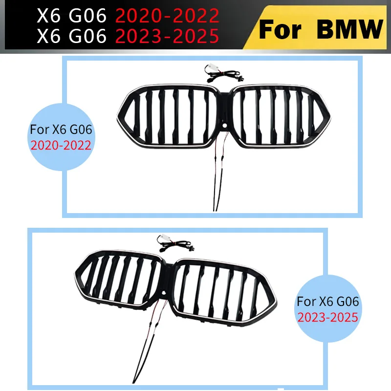 

Для BMW X6 G06 2020-2022 X6 G06 2023-2025 со светодиодной передней решеткой, верхняя решетка бампера, решетка радиатора, решетки для почек, замена комплектов кузова