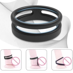 Male Silicone Penis Ring Dual Cock Rings Delay Lock Ejaculation Scrotal Binding Ball Stretcher Cockring Chastity Sex Toy For Men