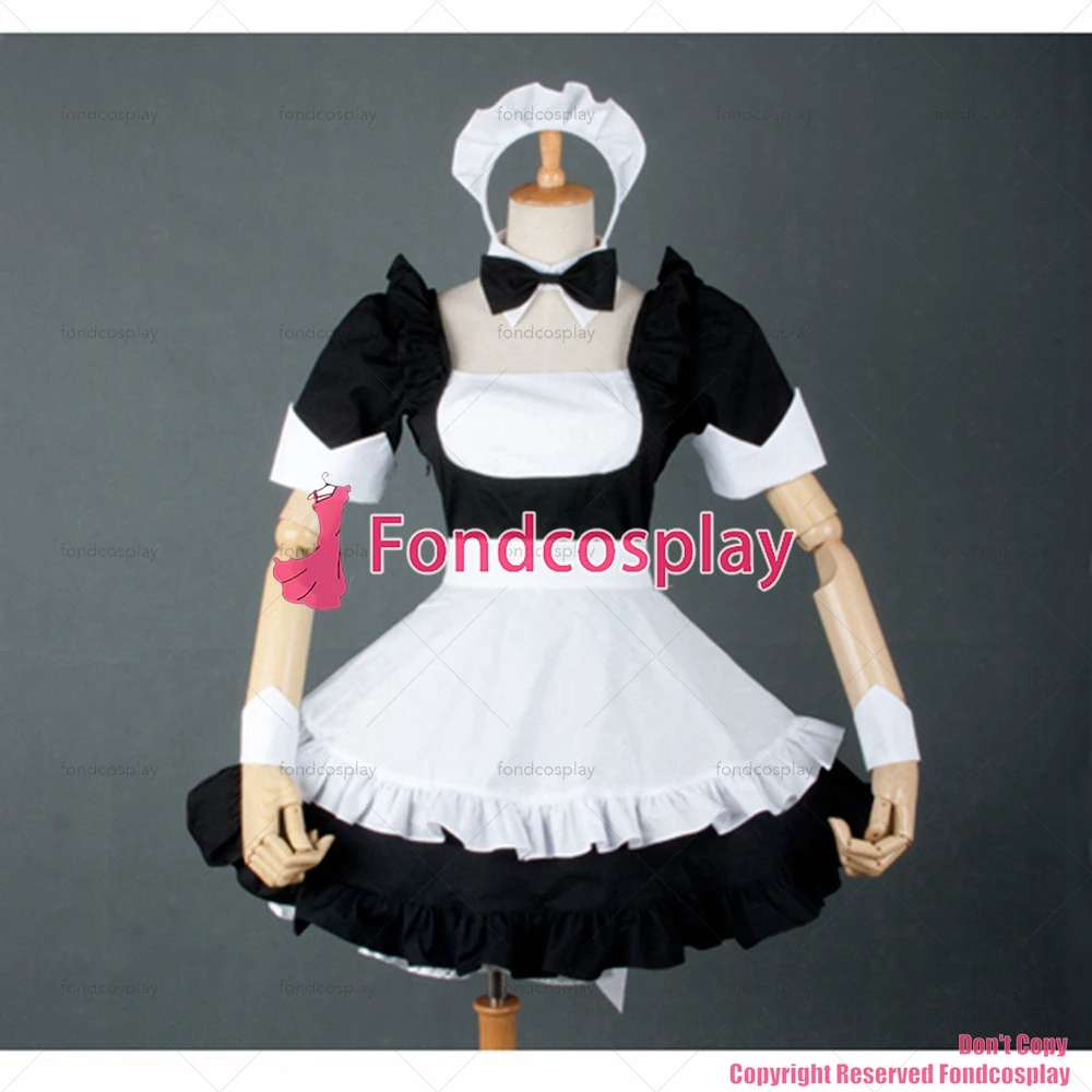 fondcosplay adult sexy cross dressing sissy maid Real Force Misaka Mikoto Black cotton Dress white apron CD/TV[G783]