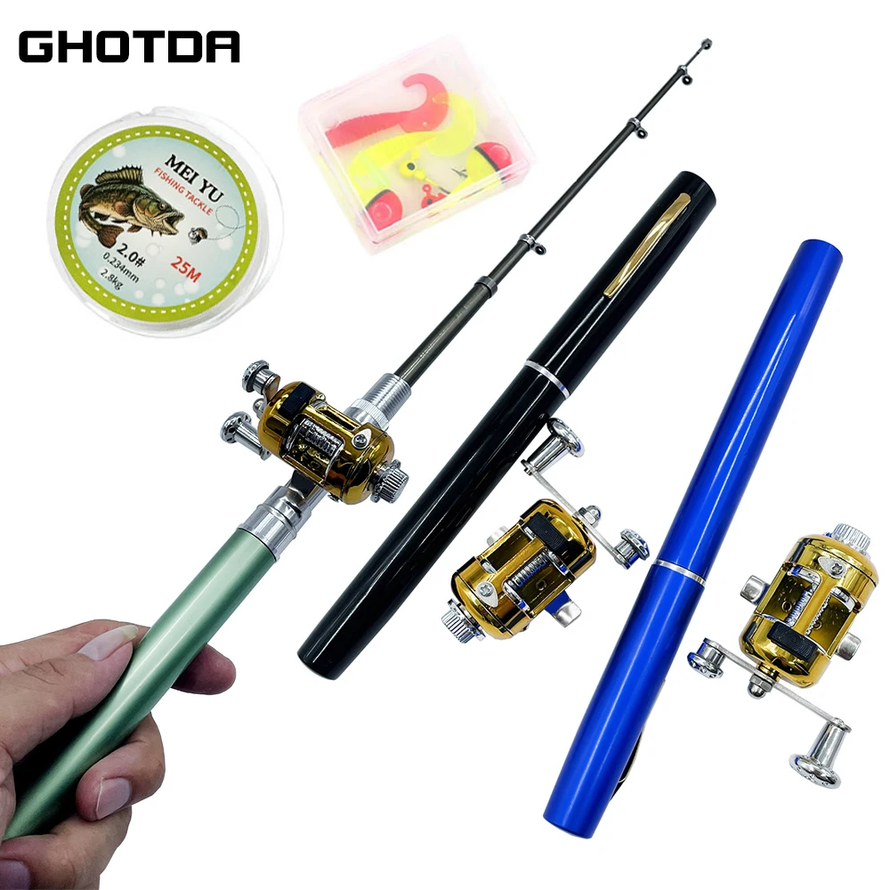 Draagbare Ultralight Hengel Combo Telescopische Pocket Pen Vorm Paal en Mini Drum Reel Baits Jig Haken Volledige Kits voor Beginners