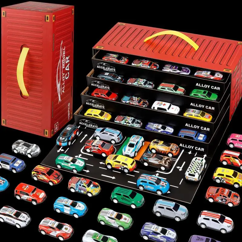48Pcs Junge Engineering Auto Set Spielzeug Container Simulation Legierung Auto Modell Trägheit Zurückziehen Mini Auto Spielzeug Geburtstag Geschenk