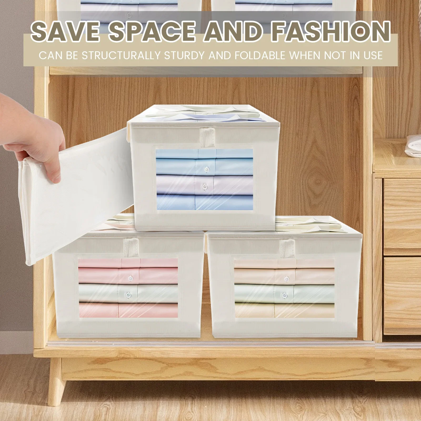 3Pcs Travel Organizer Storage Bags Foldable Suitcase Clothes Quilt Shoe Storage Bins Clear Window Oxford Cloth Cases Portable