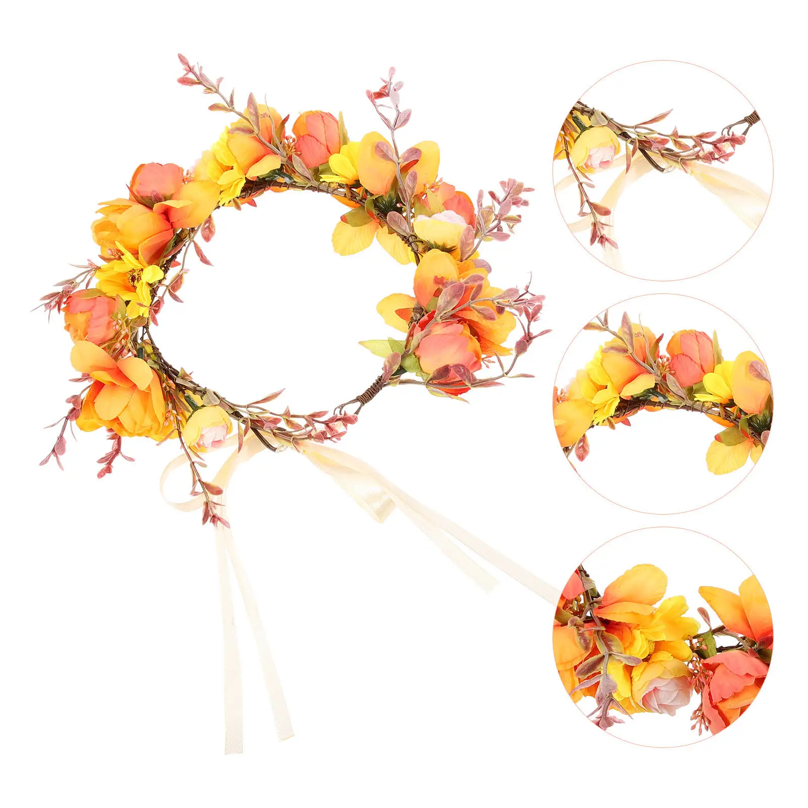 

Sunflower Rose Floral Crown Headpiece for Women Day of The Dead Halloween Wedding Party Bridal Flower Headband Comfortable