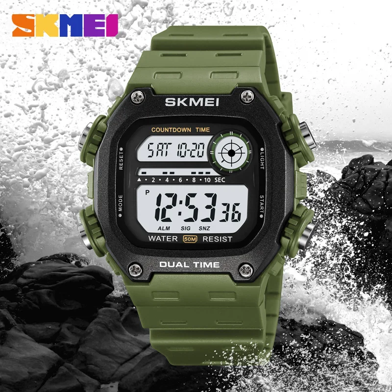 SKMEI Top Brand Back Light Dightal Countdown Sport Watches Mens Fashion 5Bar Waterproof Stopwatch Wristwatch Alarm montre homme