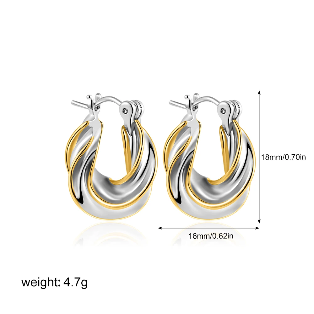 Vintage 18K Gold&Silver Plated Twisted Hoop Earrings dla kobiet Fashion Mixed Color Double Layer Small Hoops Ear Buckle Jewelry — zdjęcie 6