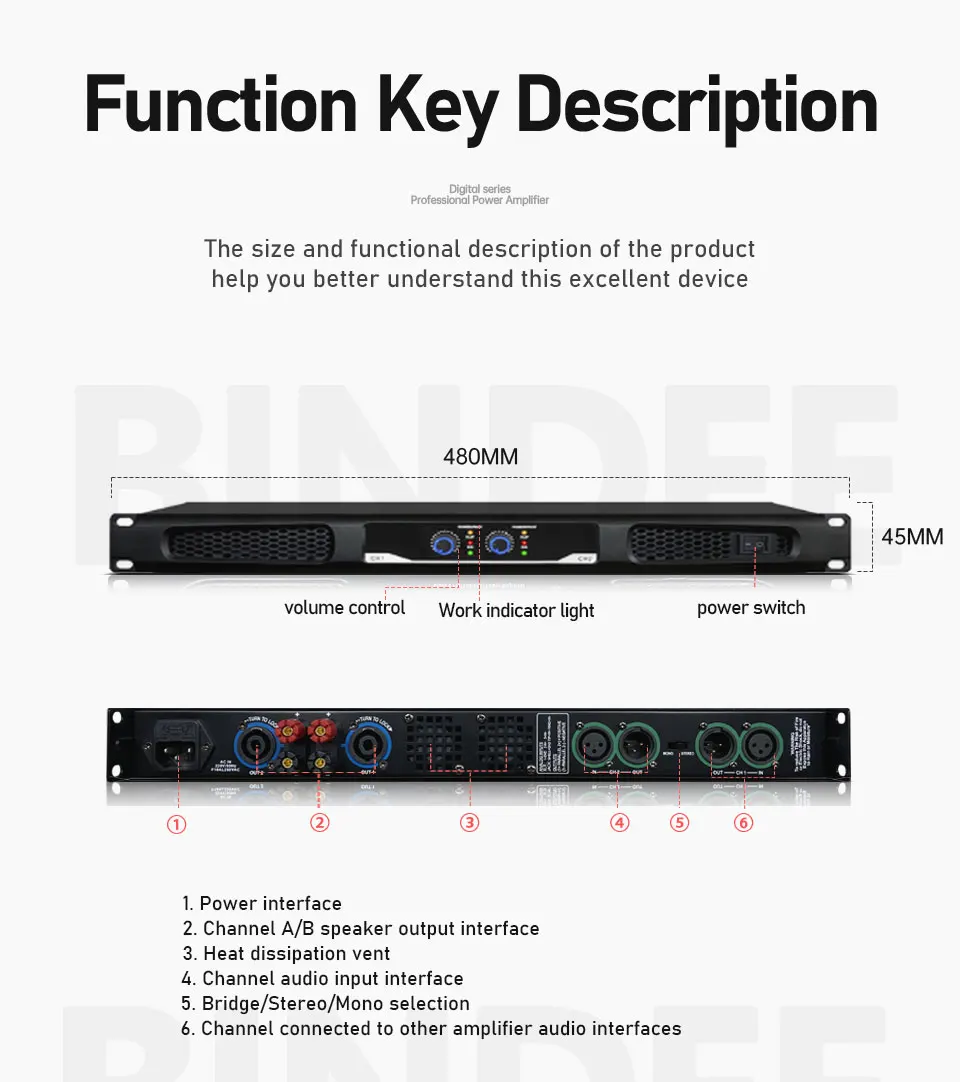 1U 2-channel professional digital high power amplifier for stage performance karaoke party church home or outdoor event 1000W