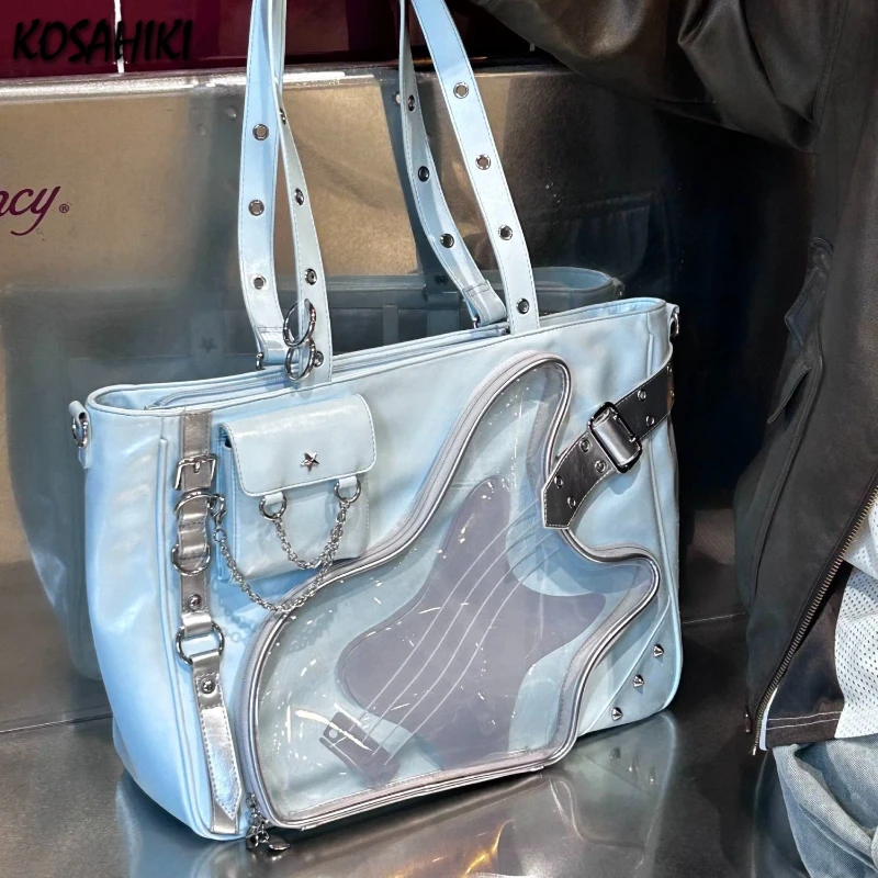 

Transparent Preppy Chain Guitar Ita Bags Luxury Design Office Lady Underarm Bag Women Fashion Y2k All Match Shoulder Handbags