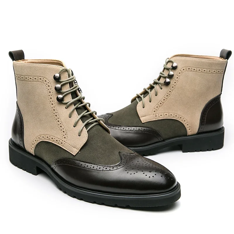 Botas De bloque con cordones para Hombre, botines cortos con punta cuadrada, hechos a mano, colores mezclados, novedad