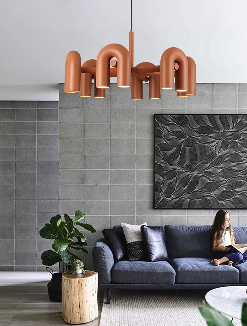 Art Chandelier Black Orange Gray Metal