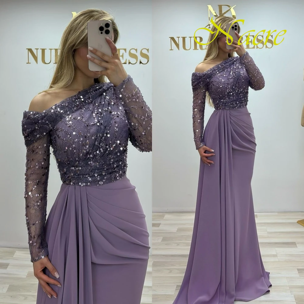 Customized Luxury One Shoulder Long Sleeves Evening Dress Temperament Crystal Homecoming Dresses Fashion Bridal Party Gowns