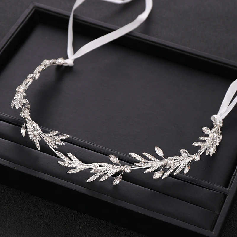 Wedding Hair Accessories Silver color Crystal Headband And Crown Leaf Rhinestone Wedding Headband Hair Band Bride Female  Tiara