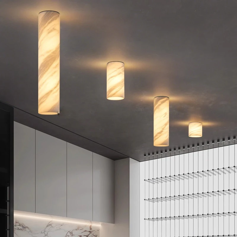 Modern Room Art Decoration Cylinder Marble Ceiling Light, Home Decor Stone Small Long Ceiling Lamp for Entryway Cafe Hotel