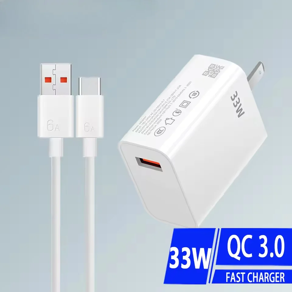 

PD 33W USB A Charger Fast Charging Type C Charger Data Cable Mobile Phone Charger For iPhone Xiaomi Huawei Samsung Wall Charger