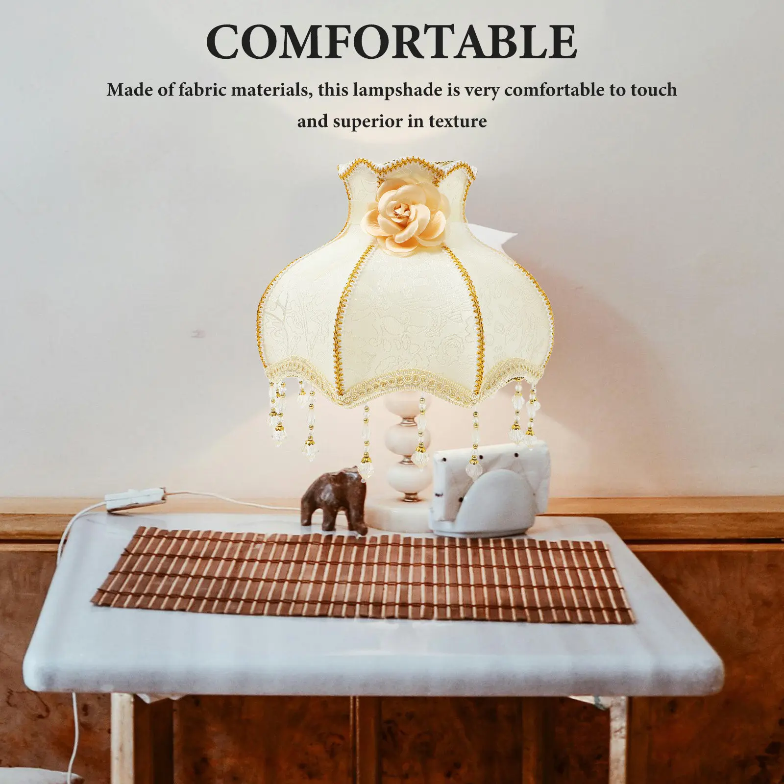 

Современный европейский тканевый абажур с кружевной отделкой и волнистым краем, купольный, для настольной лампы, цоколь E27, винтажный декоративный светильник