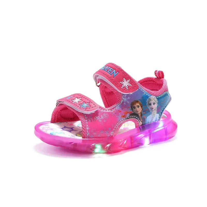 

Disney frozen summer Korean elsa sandals led lights luminous shoes pink breathable sports girls beach shoes