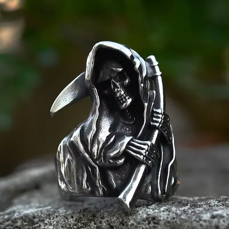 BEIER 2023 New Arrival The Grim Reaper Ring Stainless Steel Skull Ring For Men Punk Vintage Biker Jewelry Wholesale