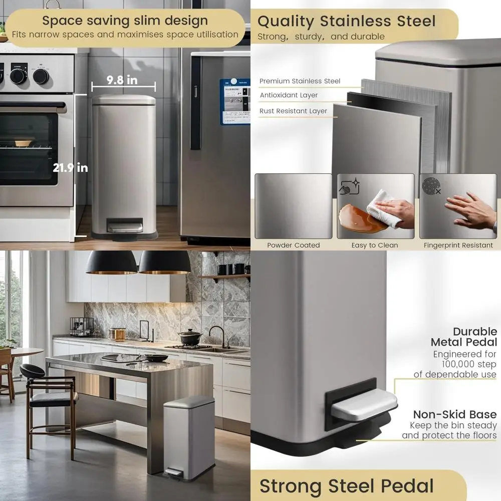 

8 Gallon Stainless Steel Step Pedal Trash Can with Lid, Bag Tuck, and Removable Bucket for Kitchen, Office, and Bathroom Use in