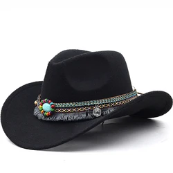 Women's Men's Wool Western Cowboy Hat For Gentleman Lady Winter Autumn Jazz Cowgirl Cloche Sombrero Caps 2 Big Size