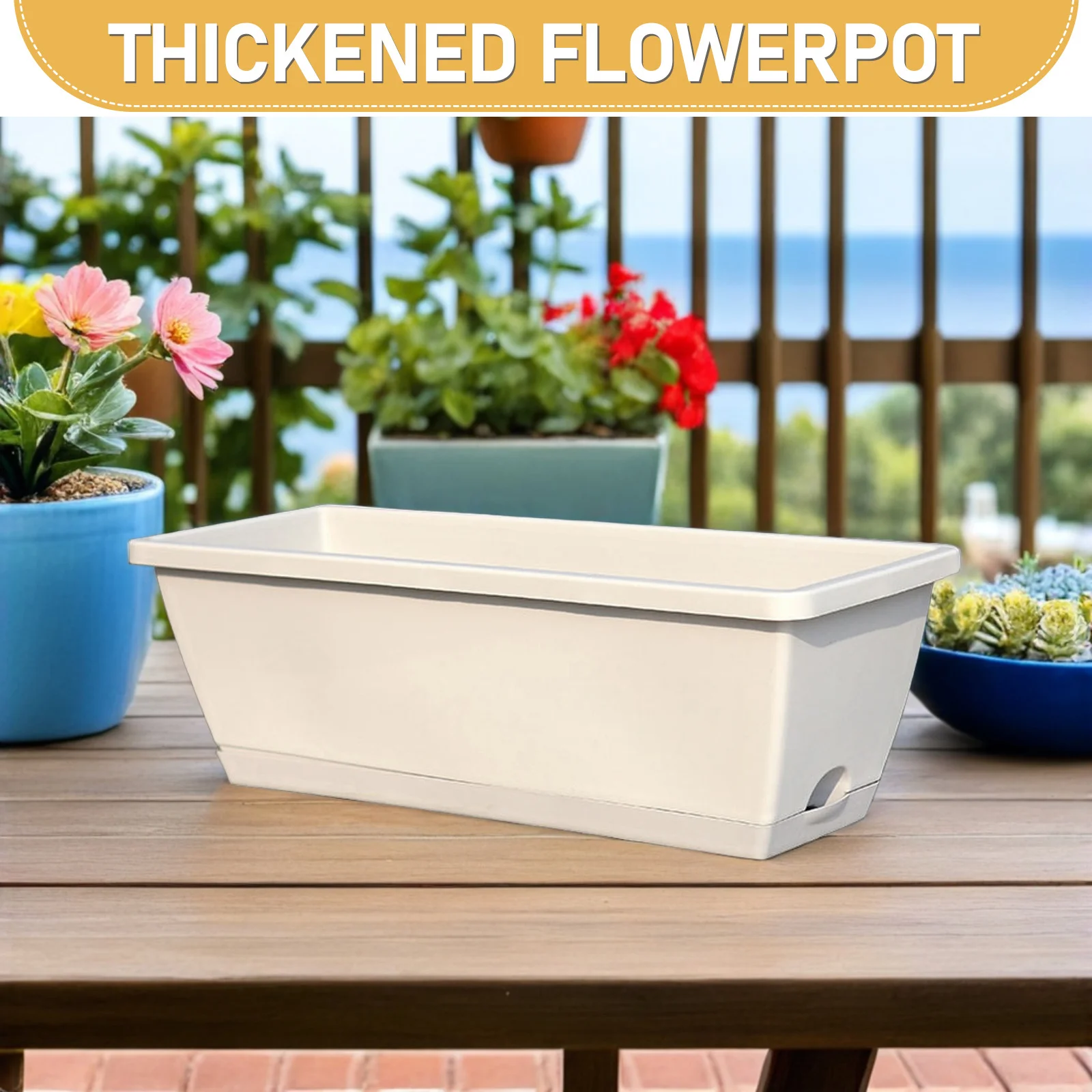 1 قطعة حوض نبات الراتنج مستطيل كبير سميكة مكافحة تشوه دائم تنفس اناء للزهور شرفة البستنة الخضروات الأواني #4