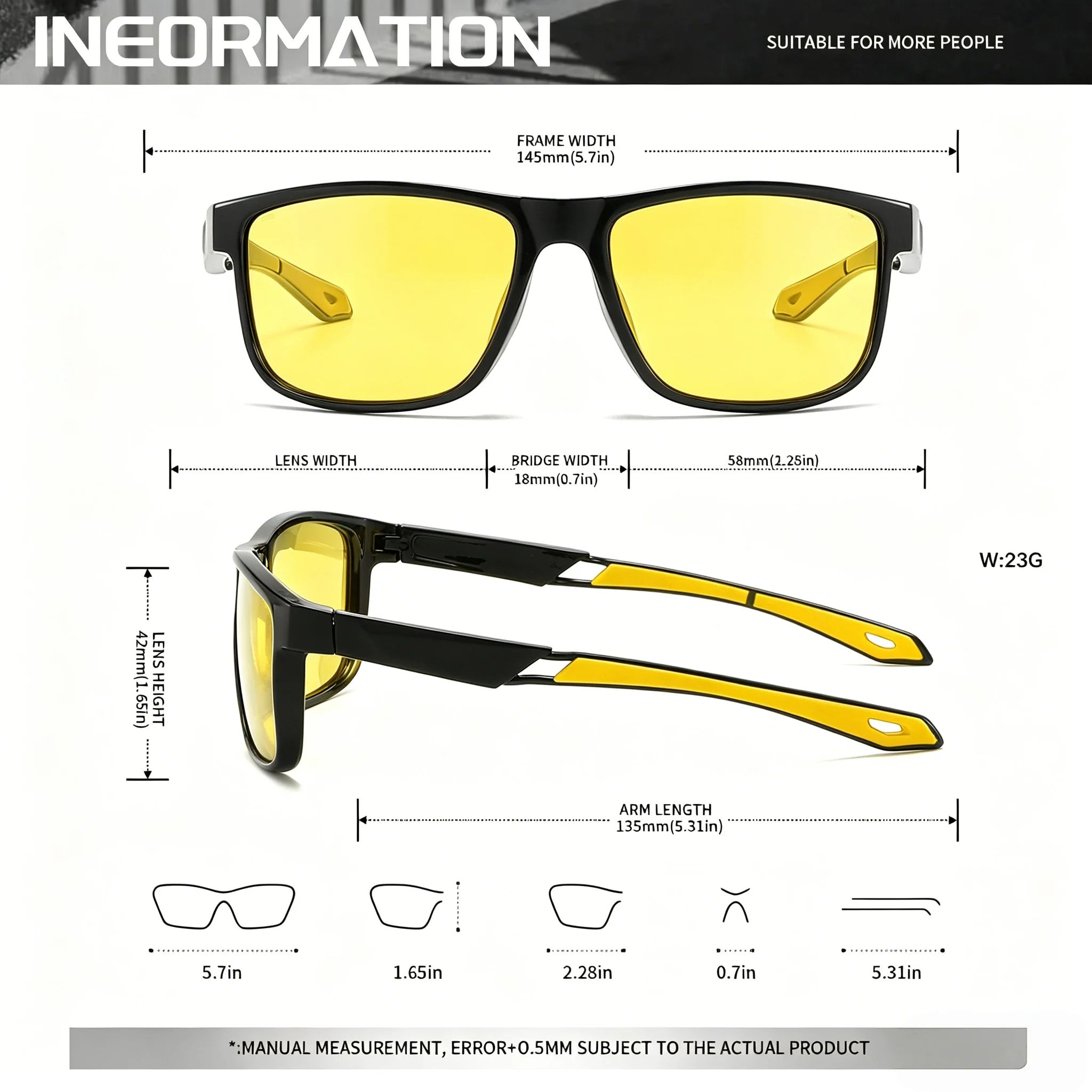 Polarisierte Nachtfahrbrille mit quadratischem Rahmen, rutschfeste Silikonbügel, Anti-High-Beam-Blendschutz, für Nacht, Regen, Nebel, UV400, zum Fahren und Radfahren – Detail 12