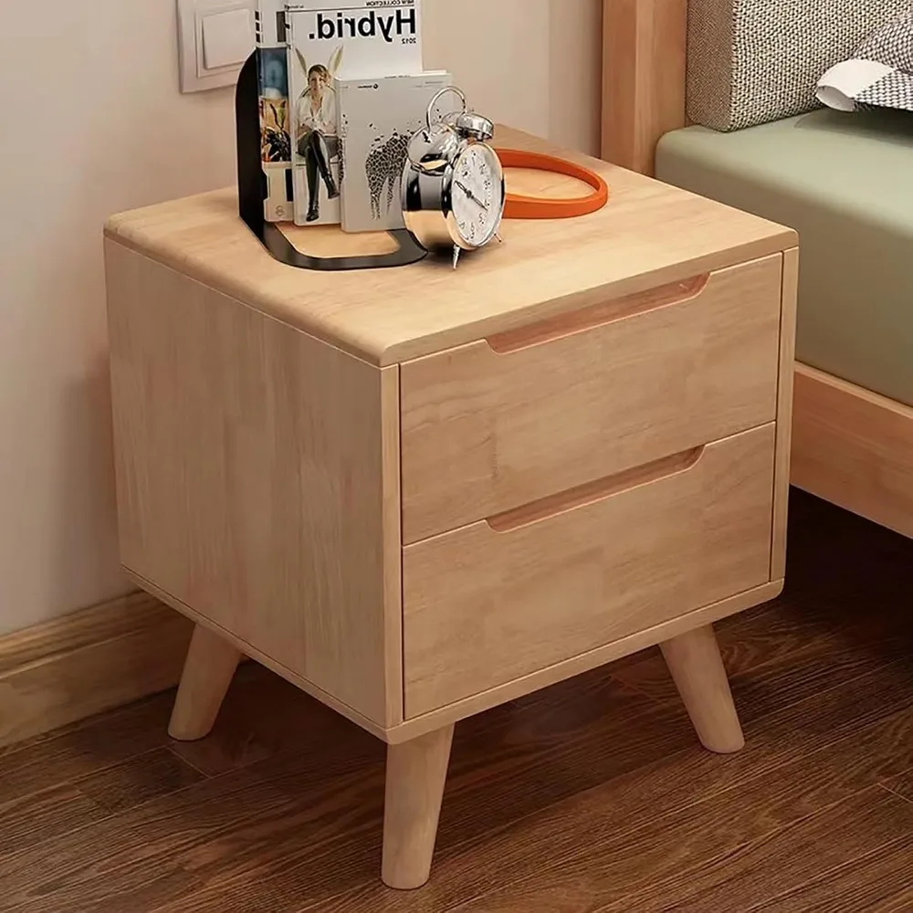 Kleiner Nachttisch aus Holz im Vintage-Stil mit zwei Schubladen für Schlafzimmer: Rustikaler Nachttisch in Holzfarbe