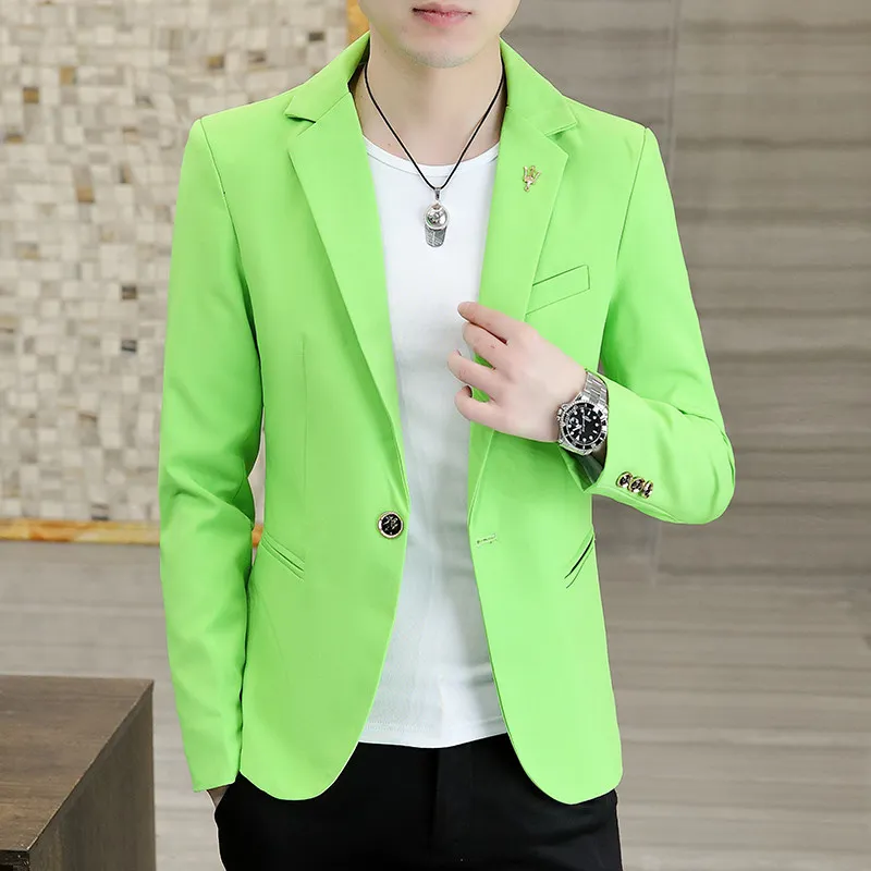 

Casual Spring Autumn Men's Slim Fit Suit Jaet Sli Briti Sle Coat Young Men's Long Sve Polyester Fiber