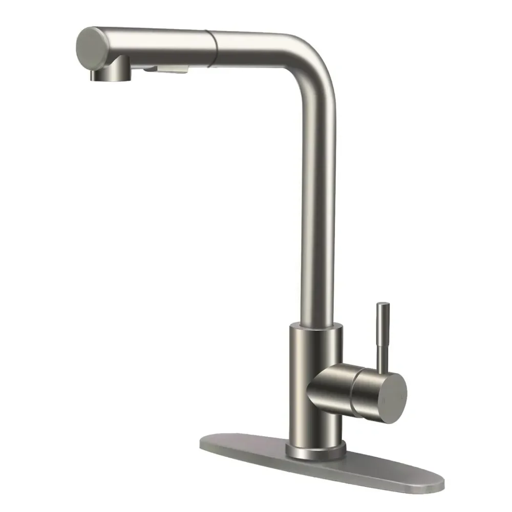 

Brushed Nickel Kitchen Sink Faucet Single Handle Mixer Tap with Pull Out Sprayer