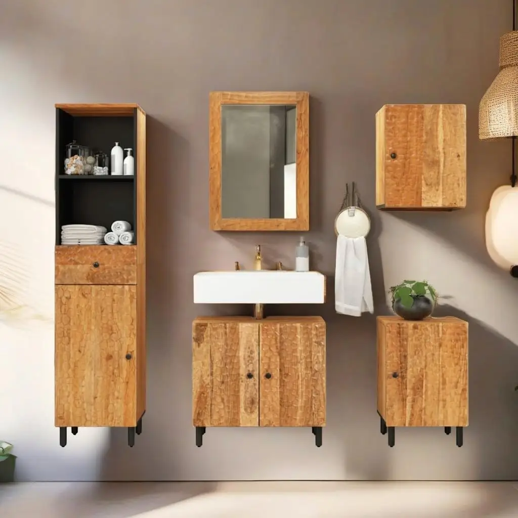 Solid Wood Acacia Bathroom Wall Cabinet 38x33x48 cm - Stylish Storage Solution for Your Bathroom