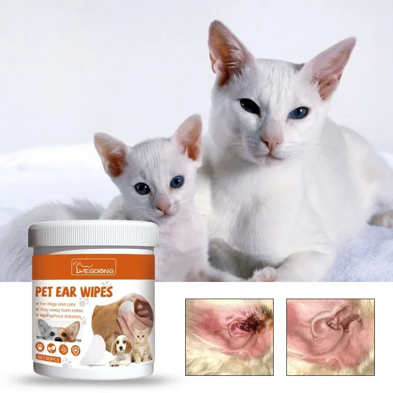 Pet Ear Wipes Wipes Gentle Pet Eye Ear Cleaning Wipes Dog Cat Tear Stain Remover Wipes Remove Dried Mucus Discharge & Tear