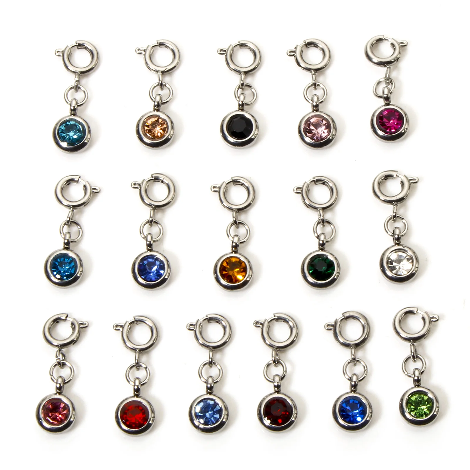 1 Piece Birthstone Clip On Earrings Charms 304 Stainless Steel Silver Color Round Pendant For Necklace DIY Making 20mm x 6.5mm