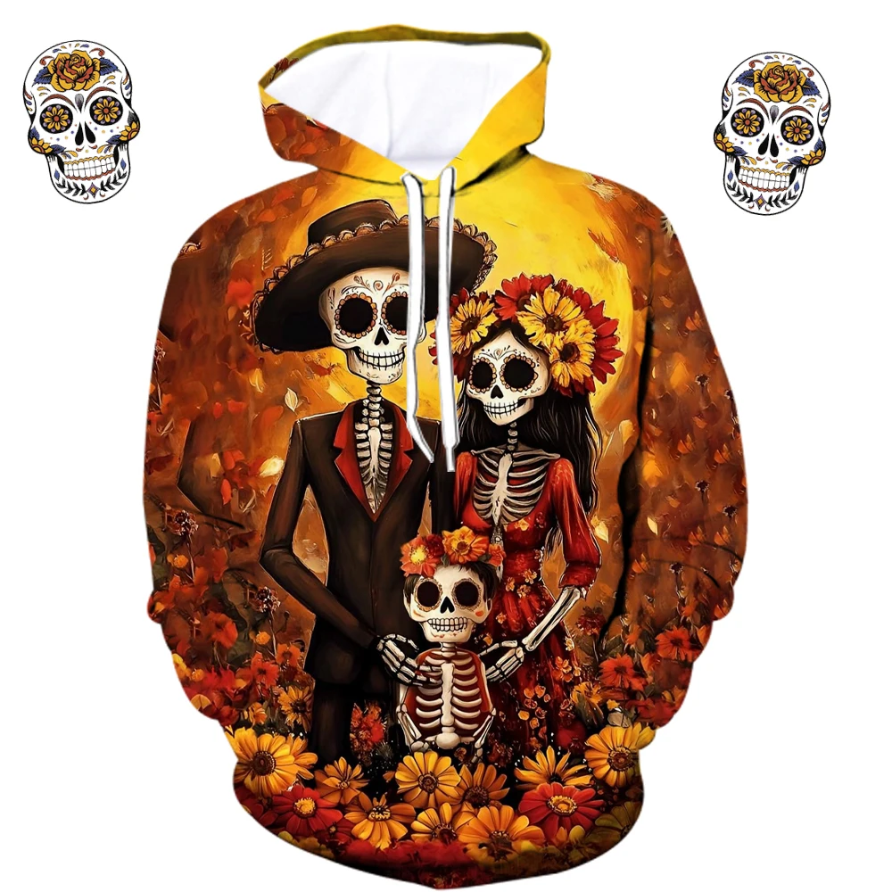 

3D Printed Skull Graphics Men's Hoodie Tops Spring And Autumn Fashion Unisex Sweatshirt Hip Hop Street Oversized Men Clothing
