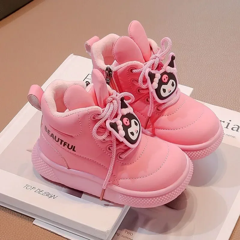 Girly Heart Kawaii Sanrio Anime Ins  Kuromi Fashion Snow Boots Winter Cute Cartoon Cotton Shoes Children Gifts for Kids