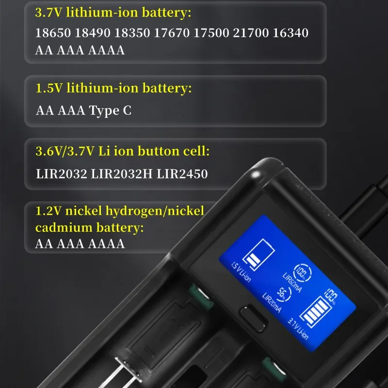 Neue 1,2 3,7 wiederauf ladbare Batterie ladegerät kompatible Ladung wiederauf ladbar aa aaa V ni-mh V Lithium-Ionen-Batterien USB-Anschluss