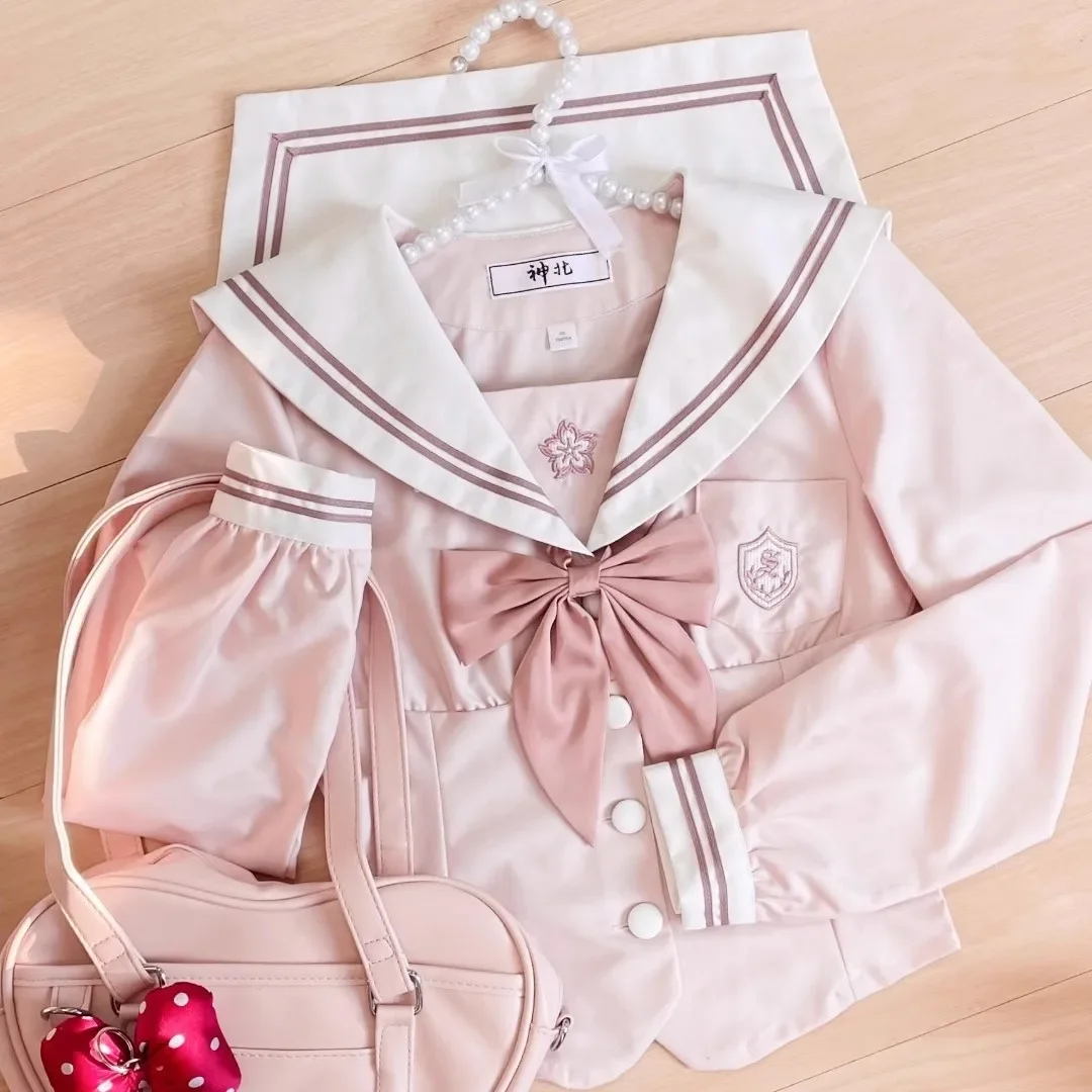 

Korean Uniforms Japanese Pink Seifuku Summer Sailor Suit Long Sleeves Women's High School JK Uniform Student Girl Sailor Outfit