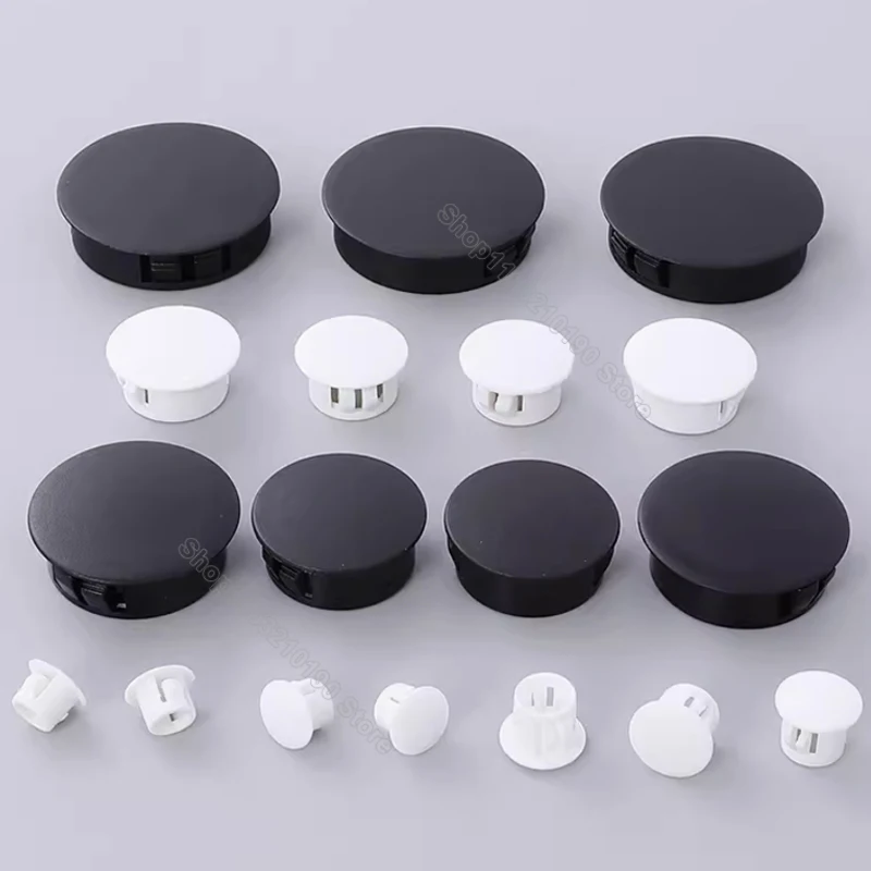 Black White Snap on Plastic Plug Hole Caps Wall Cable Desk Plugs Furniture Hole Bung Round Profile Pipe Screw Covers Gromet Wire