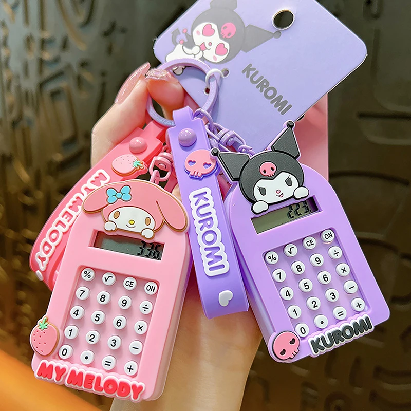 Cute Sanrio Mini Calculator With Keychain Cartoon Anime Calculator Key Holder School Bag Pendant Accessories Lovely Gifts