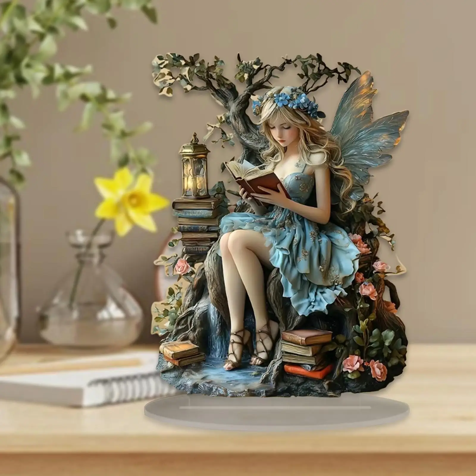 2D Fairy Elves Decoration Tabletop Ornament Adornment Collecting Centerpiece Flat Acrylic Decor for Shelf Office Desk Home